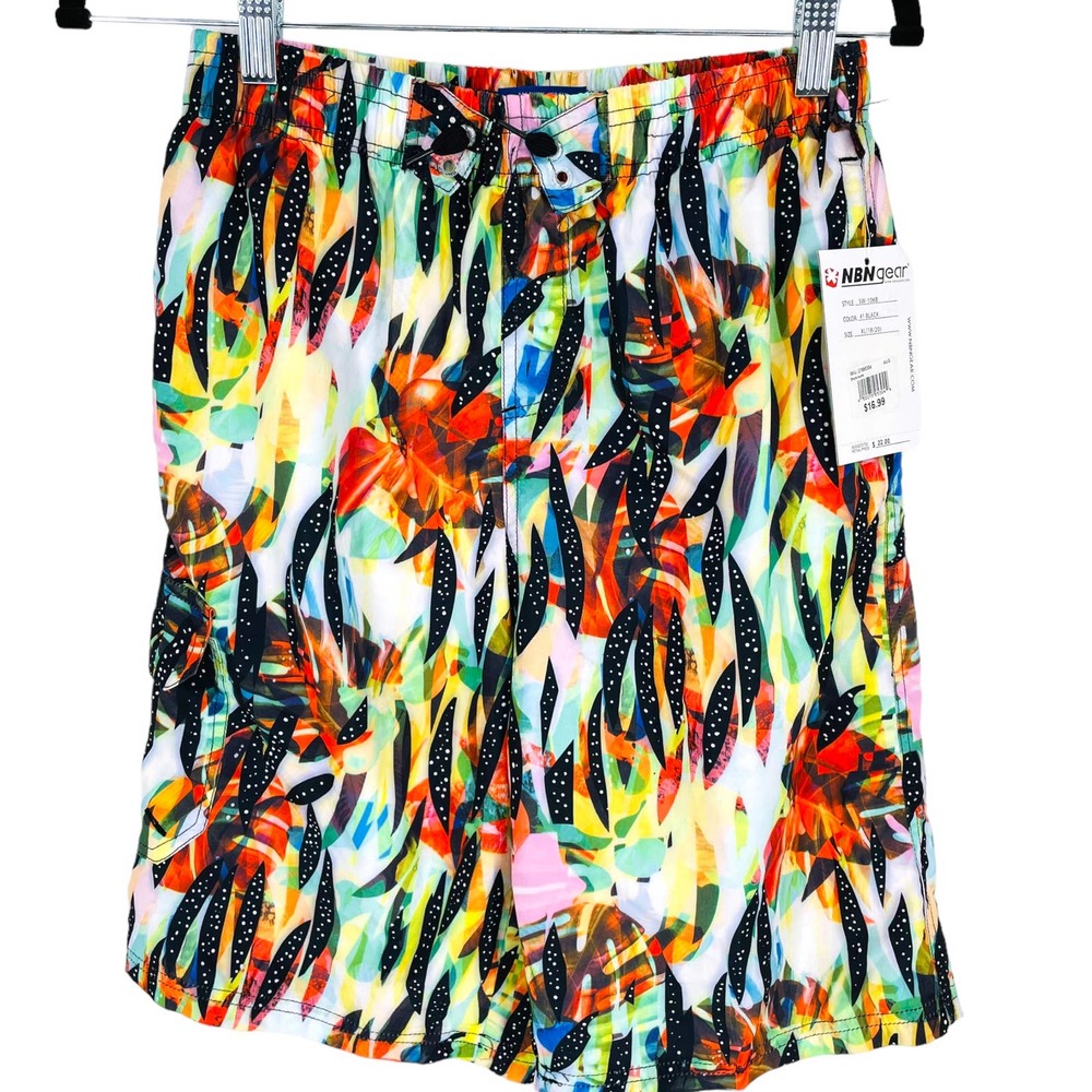 NWT NBN Gear Multi-Color Print Swim Trunk Board Shorts Youth XL 18/20